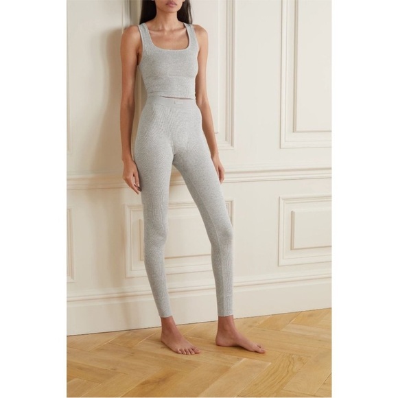 SKIMS Light Heather Gray Ribbed Cotton Leggings L - Picture 1 of 15